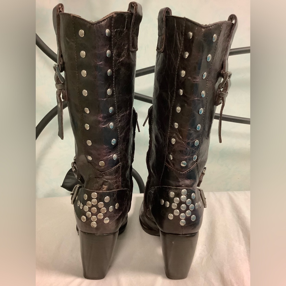 ORORO distressed leather studded buckle Boots - Picture 9 of 16